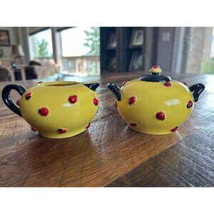 Department 56 Yellow Ladybug Sugar & Creamer Set By Department 56 Hand-Painted C